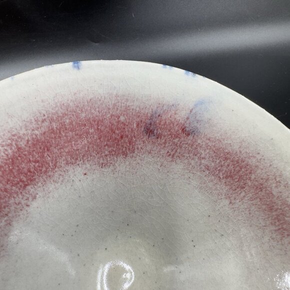 Vintage 1950s Japanese Pottery Hand Made Dish Bowl Red Splatter Glaze Signed - Picture 7 of 14